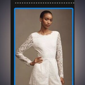 BHLDN MOCK-NECK LONG-SLEEVE BOW-BACK LACE ROMPER